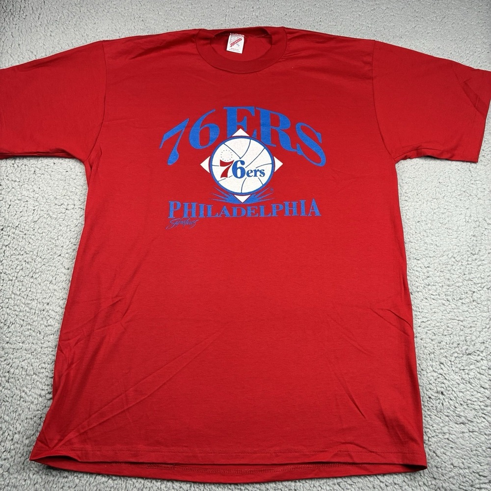 Vintage 90s Philadelphia 76ers T-Shirt XL Red NBA Single Stitch USA Made